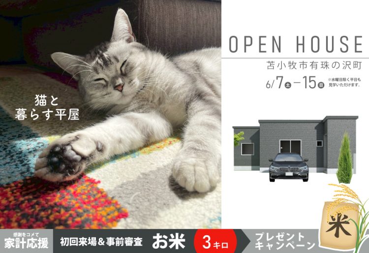 【お客様邸見学会】ご夫婦と愛猫で暮らすコンパクトで家事ラクな平屋のおうち見学会| 苫小牧市有珠の沢町見学会6/7(土)～15(日)の画像