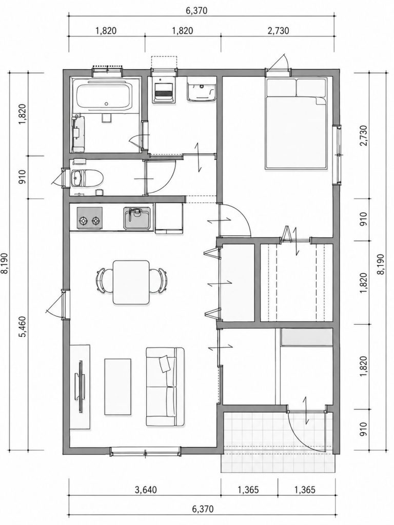 15坪平屋プランの間取り例