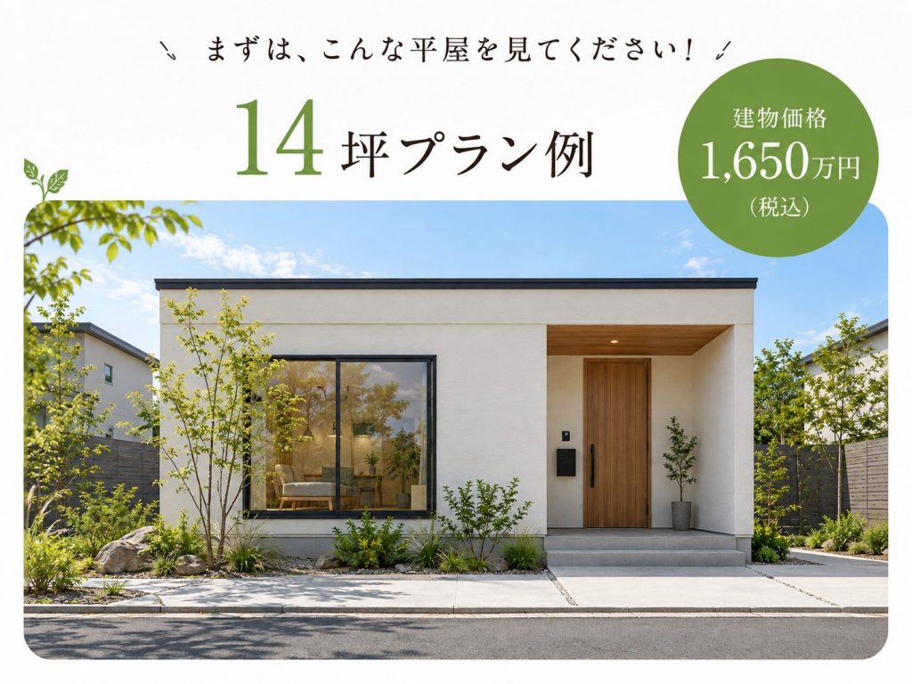 15坪プラン例 建物価格1,650万円税込の平屋外観